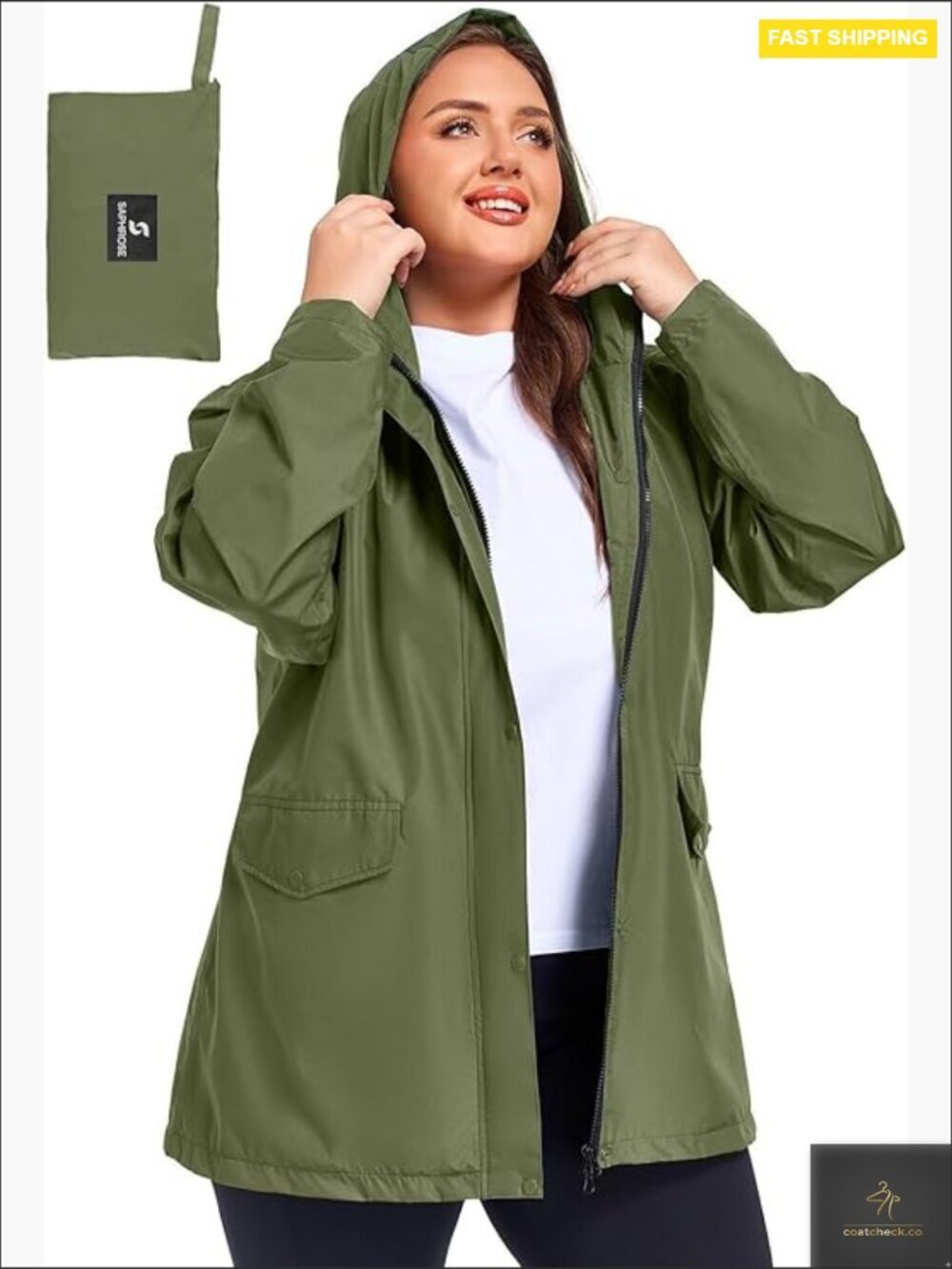 Plus Size Raincoat with Hood Waterproof Packable Lightweight Jacket